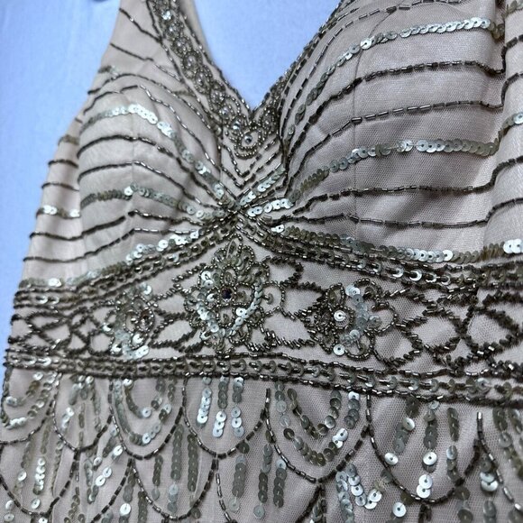 NWT Sue Wong Womens Champagne Column V-neck Empire Waist Gown Size 8 Style N3149 - Picture 3 of 16